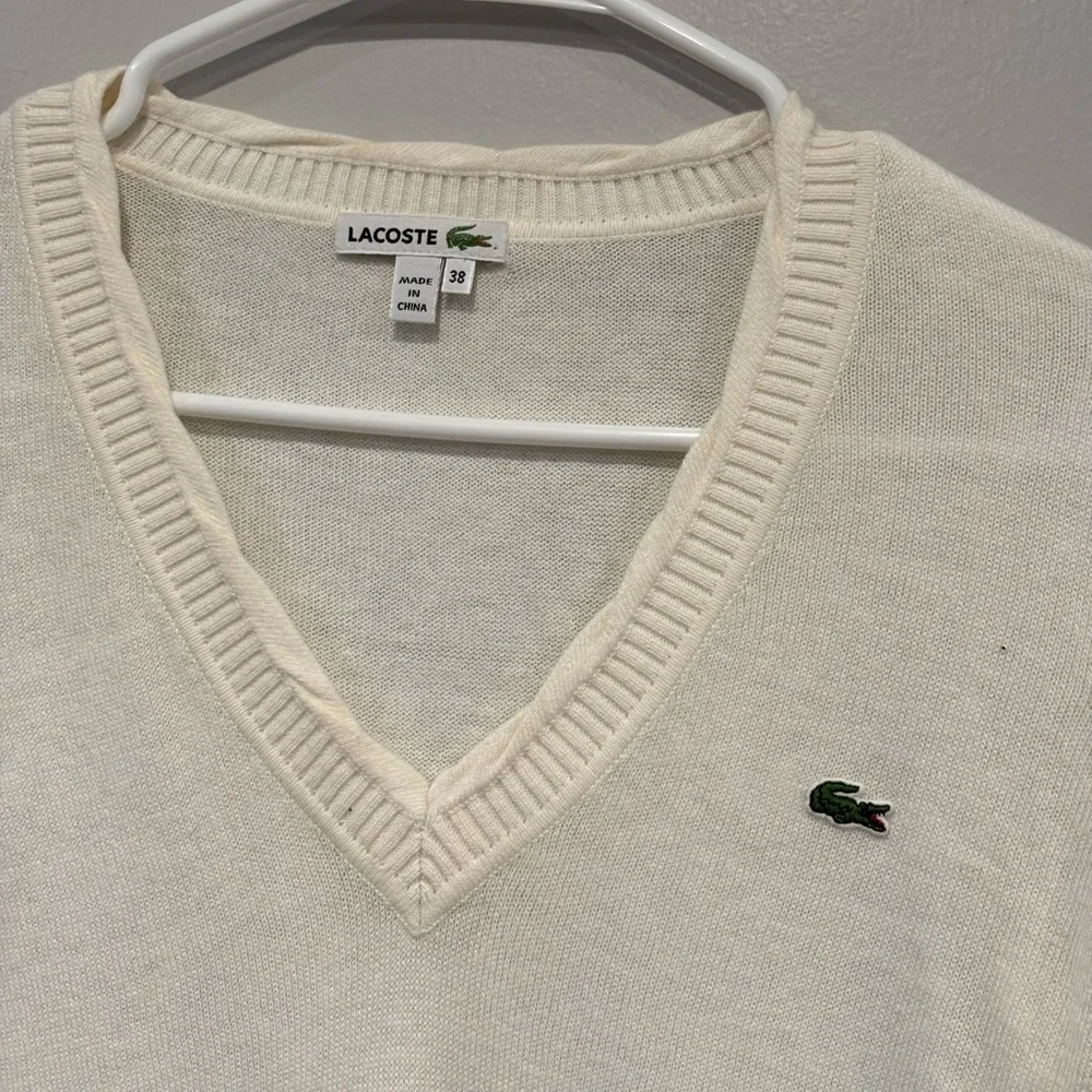 Lacoste V Neck Beige Cream Sweater Colton and cashmere Size 38 - Picture 2 of 9